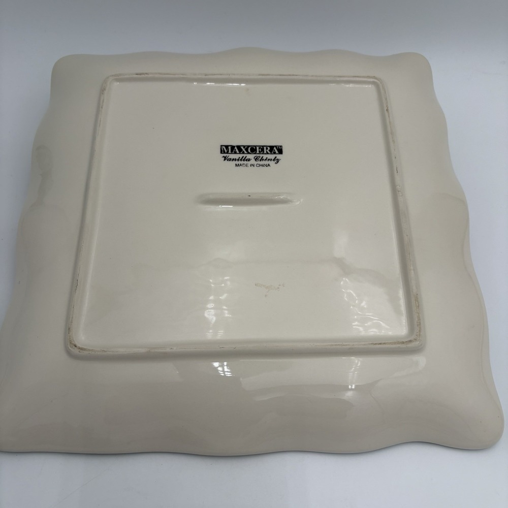 Maxcera Vanilla Chintz Floral 11x11" Square Serving Plate Platter No Chips - Picture 5 of 9